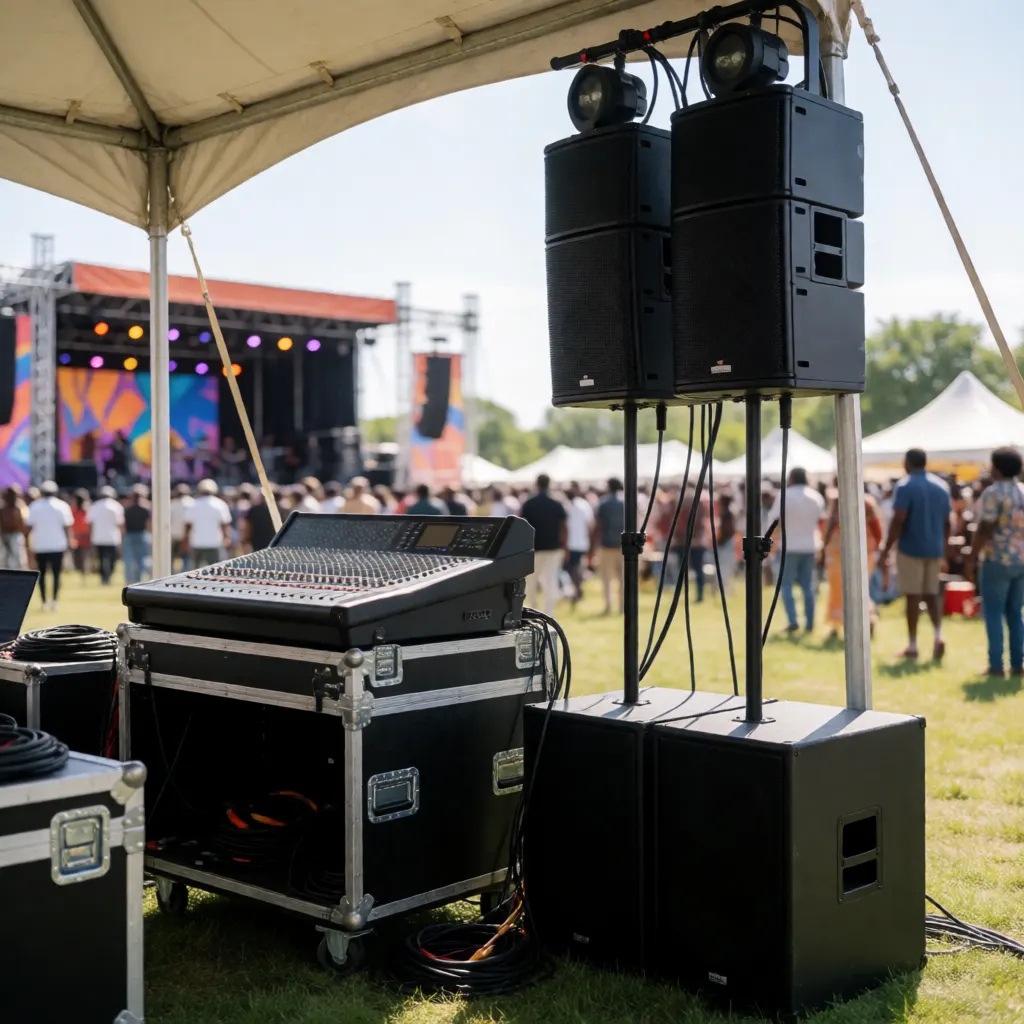Régie son d'un festival en plein air.